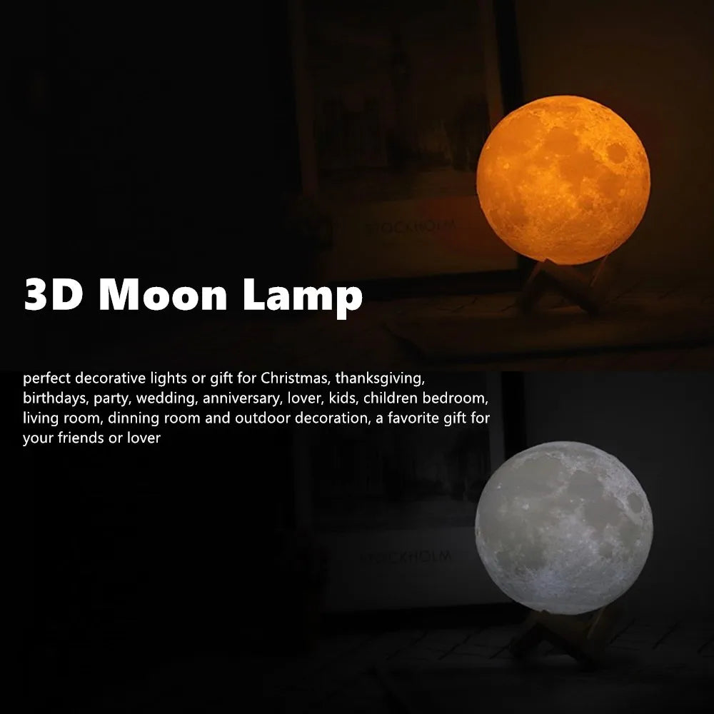 3D Print Moon Lamp Moonlight Colorful Touch USB Led Night Light Rechargeable Nightlight Home Decor Creative Gift