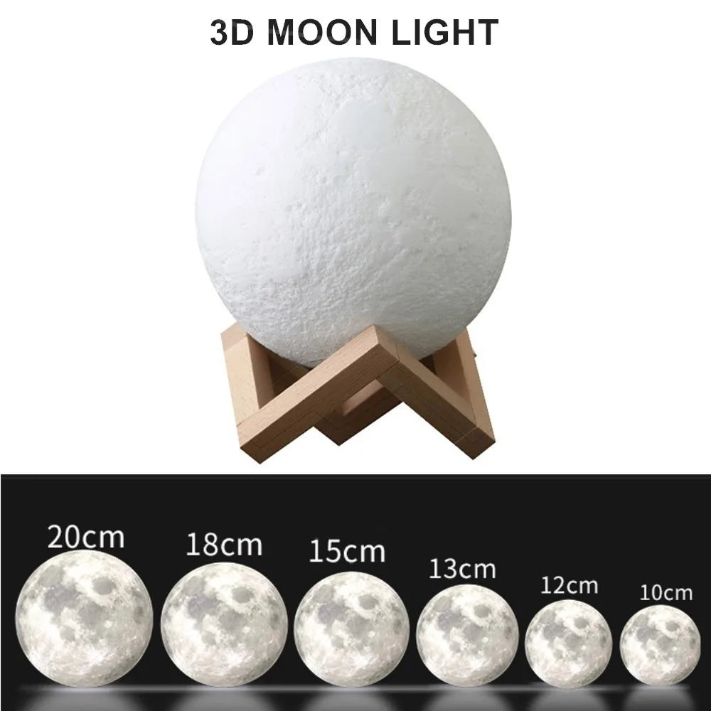 3D Print Moon Lamp Moonlight Colorful Touch USB Led Night Light Rechargeable Nightlight Home Decor Creative Gift
