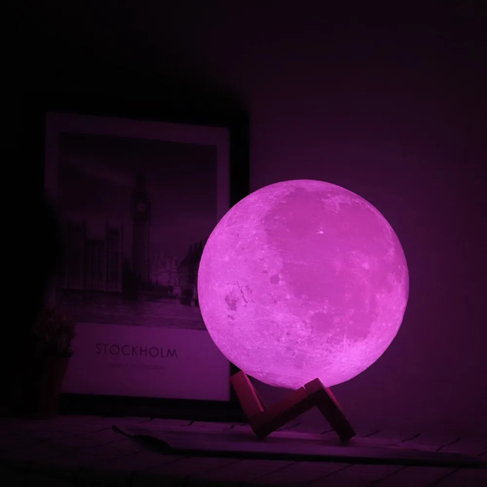 3D Print Moon Lamp Moonlight Colorful Touch USB Led Night Light Rechargeable Nightlight Home Decor Creative Gift