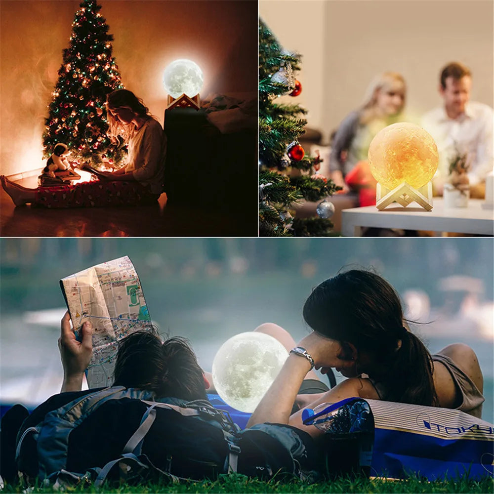 3D Print Moon Lamp Moonlight Colorful Touch USB Led Night Light Rechargeable Nightlight Home Decor Creative Gift