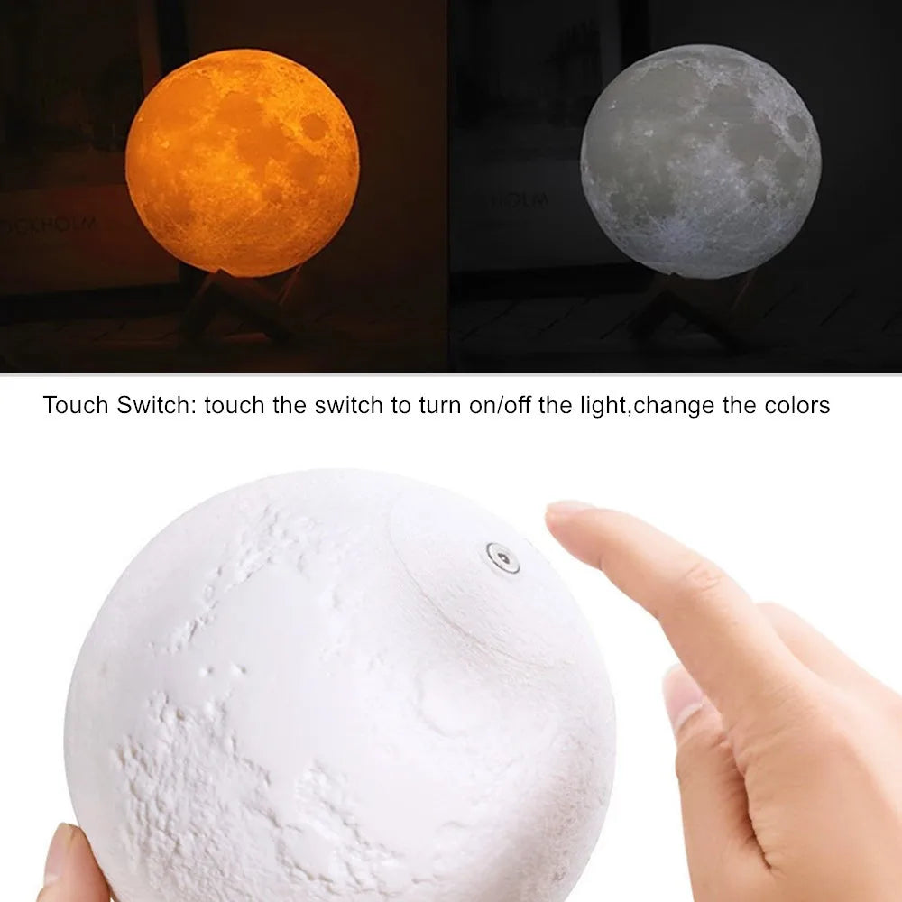 3D Print Moon Lamp Moonlight Colorful Touch USB Led Night Light Rechargeable Nightlight Home Decor Creative Gift
