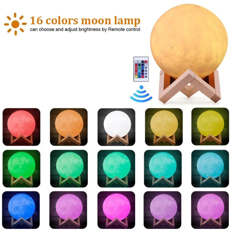 3D Print Moon Lamp Moonlight Colorful Touch USB Led Night Light Rechargeable Nightlight Home Decor Creative Gift