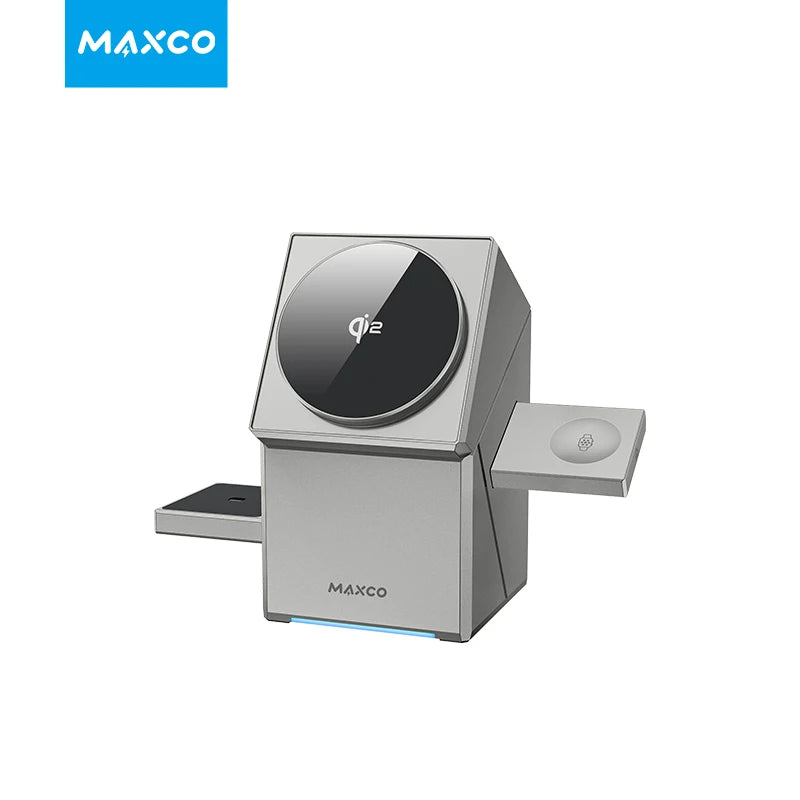 Qɪ2 3 ɪɴ 1 Wɪʀᴇʟᴇss Cʜᴀʀɢᴇʀ ᴡɪᴛʜ Aᴜᴛᴏ-Rᴏᴛᴀᴛɪɴɢ Mᴀɢɪᴄ Cᴜʙᴇ Dᴏᴄᴋ ғᴏʀ IPʜᴏɴᴇ 16/15/14 Pʀᴏ Mᴀx, AɪʀPᴏᴅs ᴀɴᴅ IWᴀᴛᴄʜ Fᴀsᴛ Cʜᴀʀɢɪɴɢ