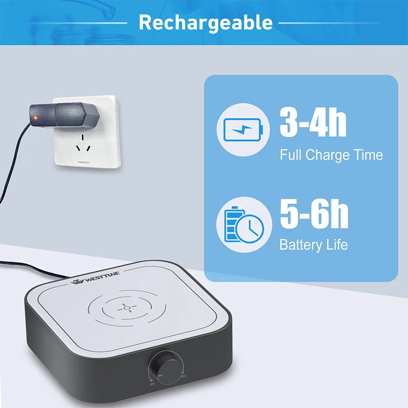 WESTTUNE Rechargeable 3000rpm Magnetic Stirrer Mixer with Stir Bar Brushless DC Motor Max 3L Electric Magnetic Stir Plate Mixer