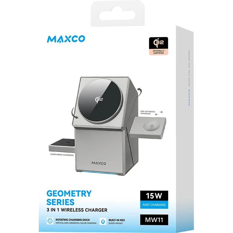 Qɪ2 3 ɪɴ 1 Wɪʀᴇʟᴇss Cʜᴀʀɢᴇʀ ᴡɪᴛʜ Aᴜᴛᴏ-Rᴏᴛᴀᴛɪɴɢ Mᴀɢɪᴄ Cᴜʙᴇ Dᴏᴄᴋ ғᴏʀ IPʜᴏɴᴇ 16/15/14 Pʀᴏ Mᴀx, AɪʀPᴏᴅs ᴀɴᴅ IWᴀᴛᴄʜ Fᴀsᴛ Cʜᴀʀɢɪɴɢ