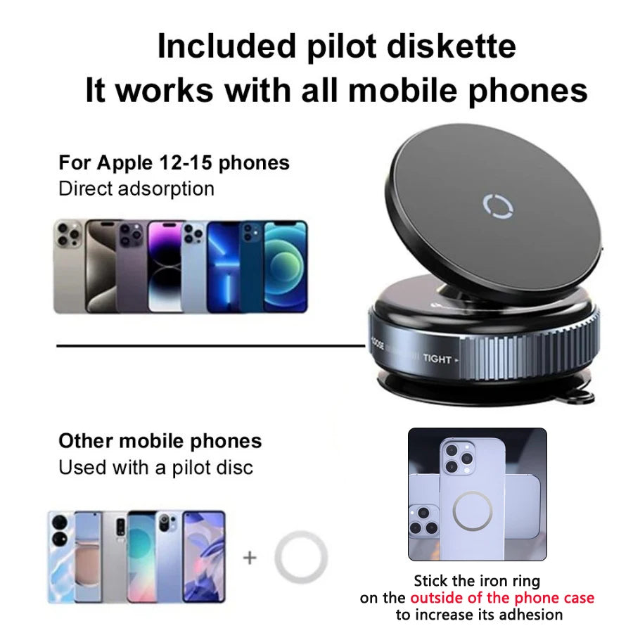 Magsafe Magnetic Vacuum Car Phone Holder, Intelligent Car Mount 360° Rotation Magnetic Vacuum Adsorption Suction Cup Bracket Car